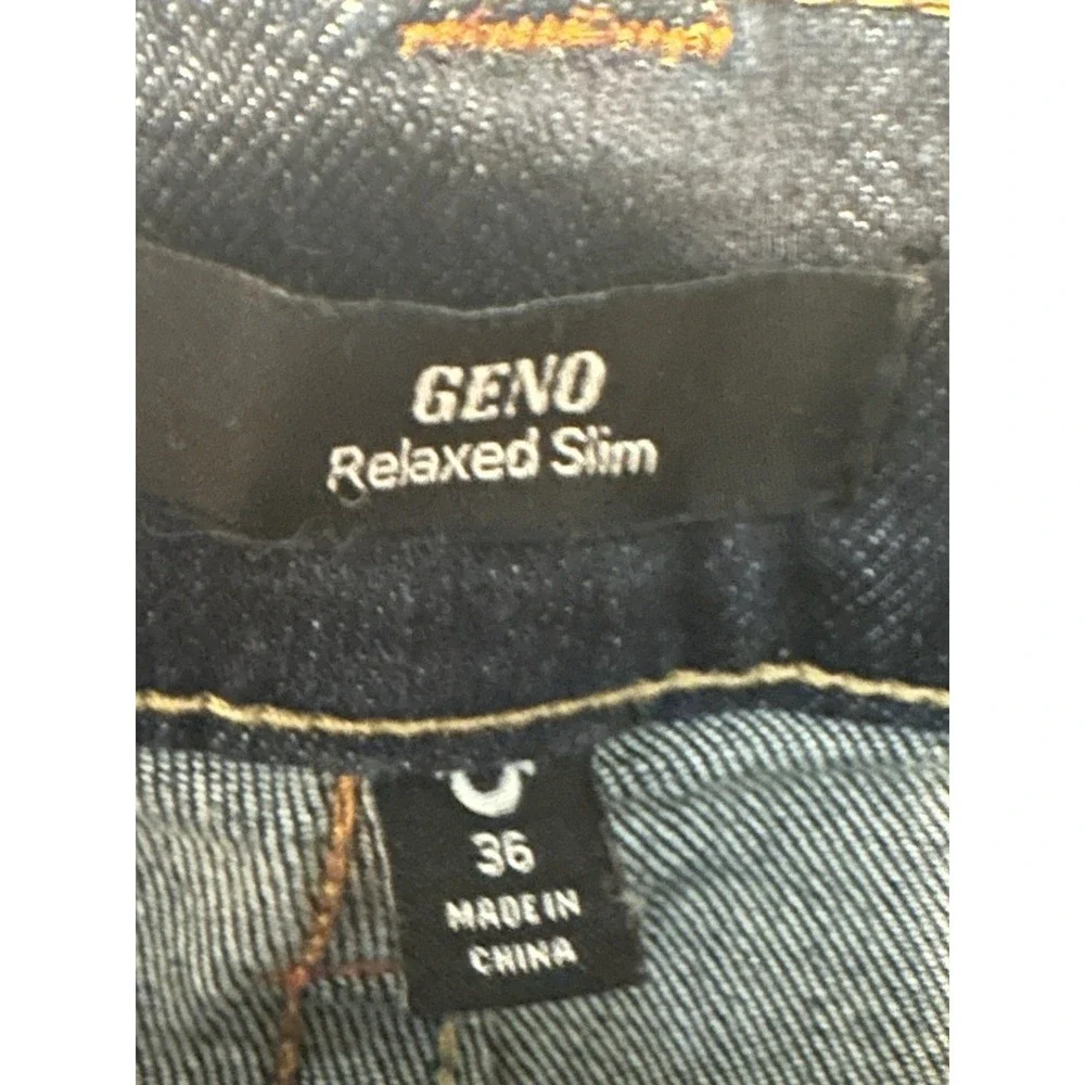 TRUE RELIGION GENO Relaxed Slim Jeans Men's 36Wx34L Dark Wash Hyper Stretch